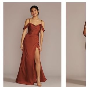 David’s bridal GALINA SIGNATURE charmeuse cowl bridesmaid dress with swag sleeve